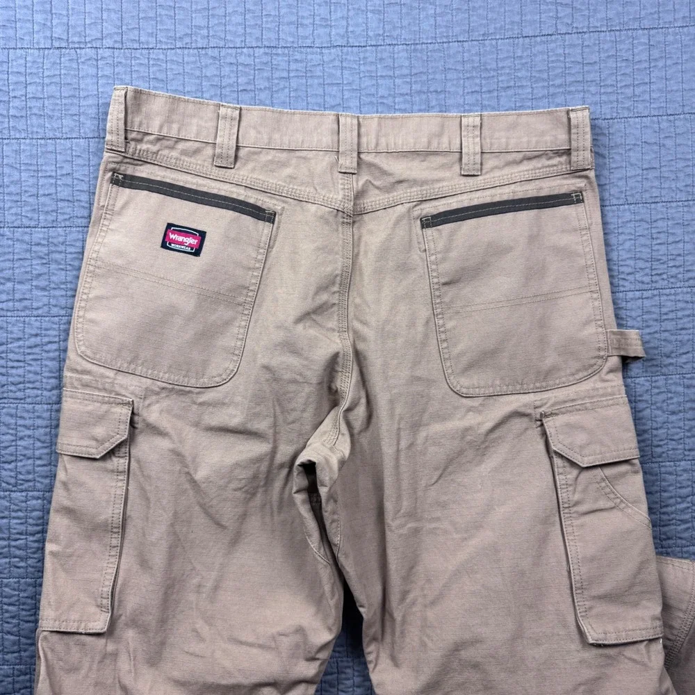 Wrangler Workwear Mens 38x32 Tan Ripstop Cargo Pants Utility Carpenter Relaxed